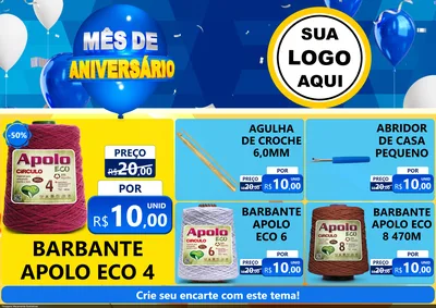 Modelo de Encarte para Encarte A4 Horizontal com o tema Mês de Aniversário para Armarinho e Aviamentos