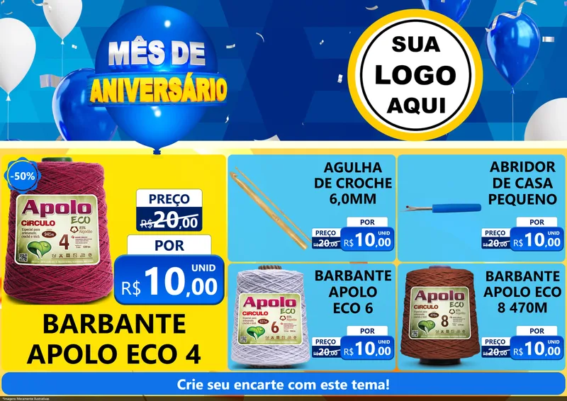 Modelo de Encarte para Encarte A4 Horizontal com o tema Mês de Aniversário para Armarinho e Aviamentos