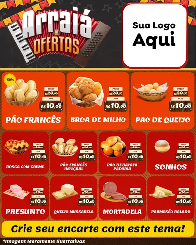 Modelo de Rede Social para Feed Instagram com o tema Arraiá de Ofertas - Junina para Padaria