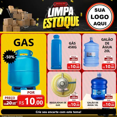 Modelo de Rede Social para Feed Facebook com o tema Operação Limpa Estoque para Água e gás