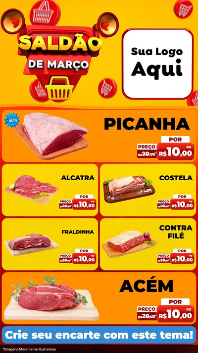 Modelo de TV para TV Vertical com o tema Saldão de Março para Açougue