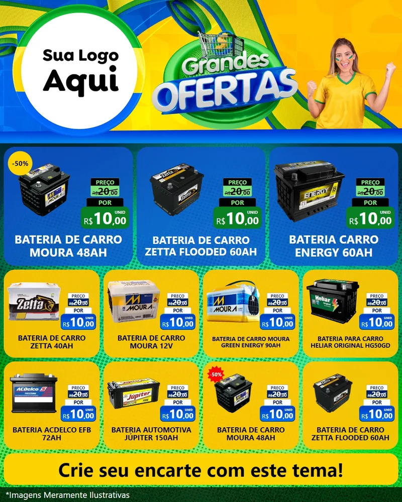 Modelo de Rede Social para Feed Instagram com o tema Grandes Ofertas para Baterias Elétricas