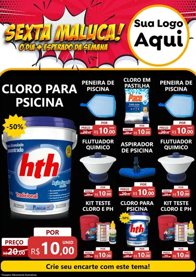 Modelo de Encarte para Encarte A4 Vertical com o tema Sexta Maluca! para Produtos para Piscina