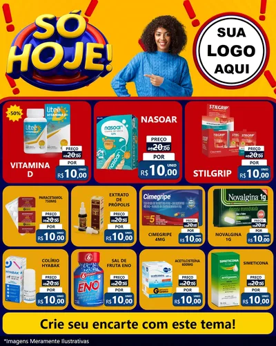 Modelo de Rede Social para Feed Instagram com o tema Só Hoje! para Farmácia