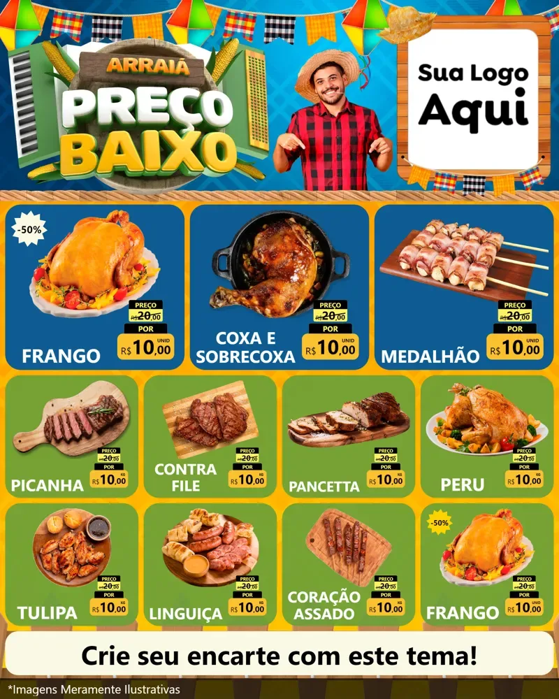 Modelo de Rede Social para Feed Instagram com o tema Arraiá de Preço Baixo - Junina para Assados