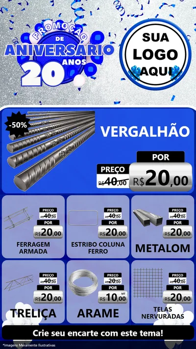 Modelo de Rede Social para Stories com o tema Promoção de Aniversário - 20 Anos para Ferragens