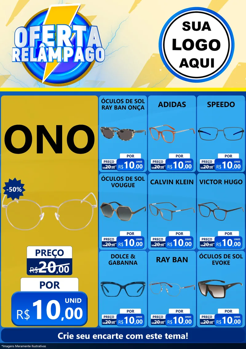 Modelo de Encarte para Encarte A4 Vertical com o tema Oferta Relâmpago para Óticas