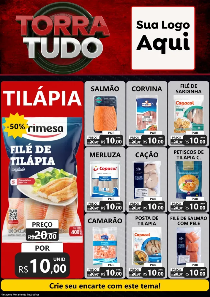 Modelo de Encarte para Encarte A4 Vertical com o tema Torra Tudo para Peixaria