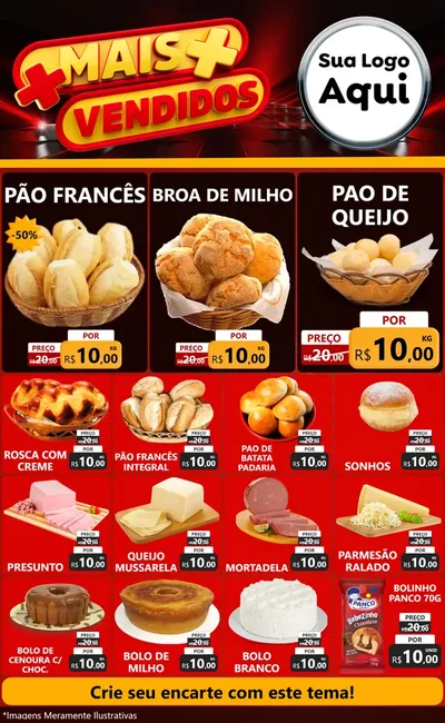 Modelo de Encarte para Encarte Grande com o tema Mais Vendidos para Padaria