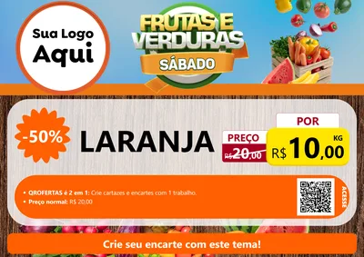 Modelo de Cartaz para Cartaz A4 Horizontal com o tema Frutas e Verduras Sábado para Hortifrúti