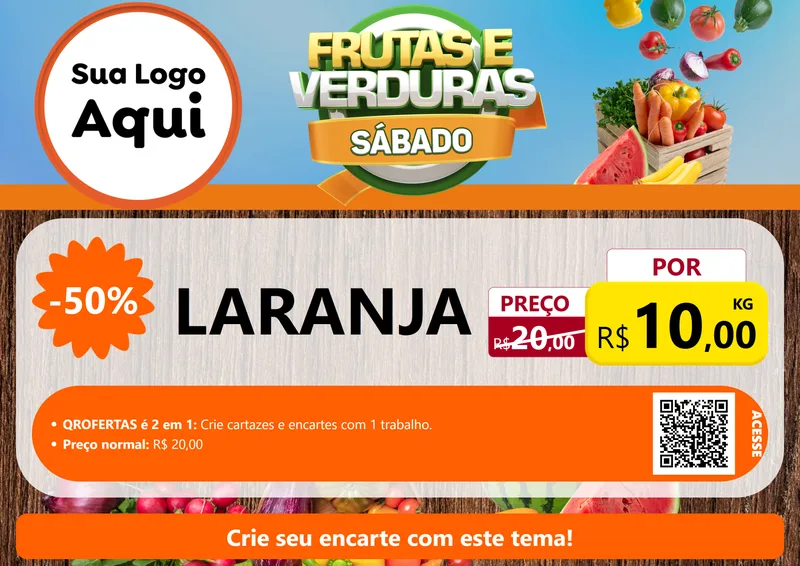 Modelo de Cartaz para Cartaz A4 Horizontal com o tema Frutas e Verduras Sábado para Hortifrúti