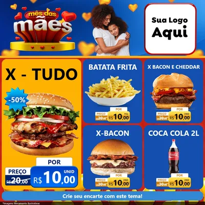 Modelo de Rede Social para Feed Facebook com o tema Mês das Mães para Hamburgueria