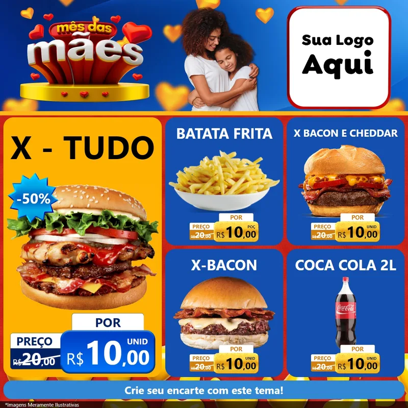 Modelo de Rede Social para Feed Facebook com o tema Mês das Mães para Hamburgueria