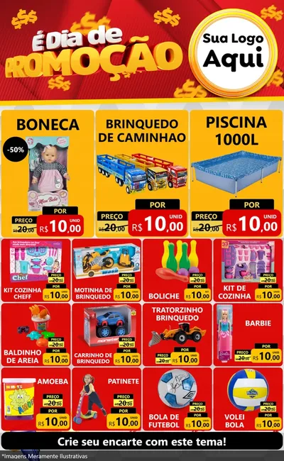Modelo de Encarte para Encarte Grande com o tema É Dia De Promoção para Brinquedos