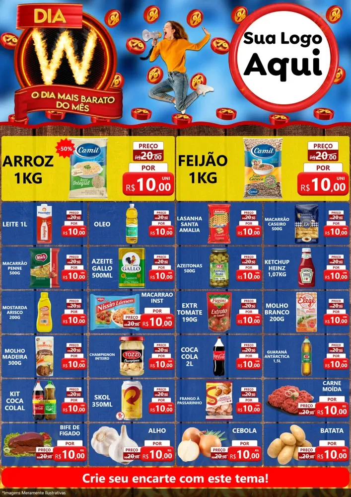 Modelo de Encarte para Encarte A4 Vertical com o tema Dia W - O Dia Mais Barato Do Mês para Supermercado