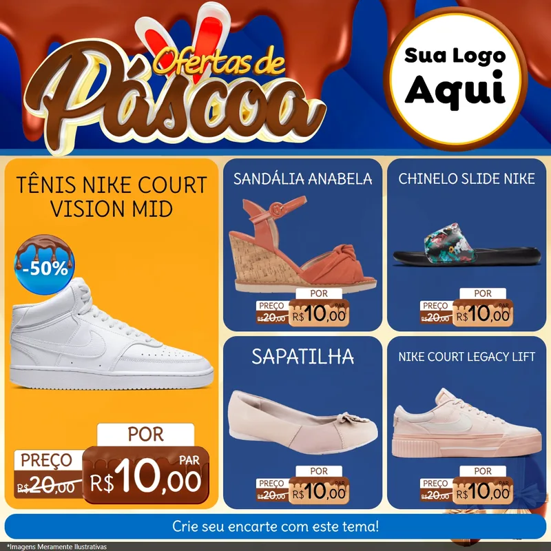 Modelo de Rede Social para Feed Facebook com o tema Ofertas de Páscoa para Calçados