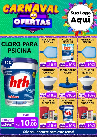 Modelo de Encarte para Encarte A4 Vertical com o tema Carnaval de Ofertas para Produtos para Piscina