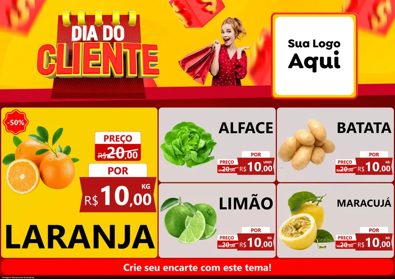 Modelo de Encarte para Encarte A4 Horizontal com o tema Dia do Cliente para Hortifrúti