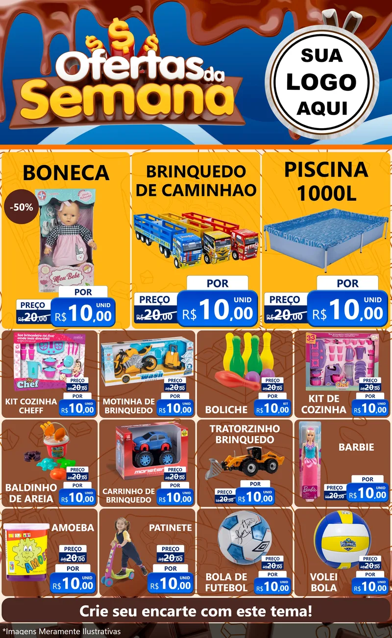 Modelo de Encarte para Encarte Grande com o tema Ofertas da Semana - Páscoa para Brinquedos