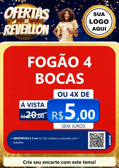 Modelo de Cartaz para Cartaz A4 Vertical com o tema Ofertas de Réveillon para Móveis e Eletro