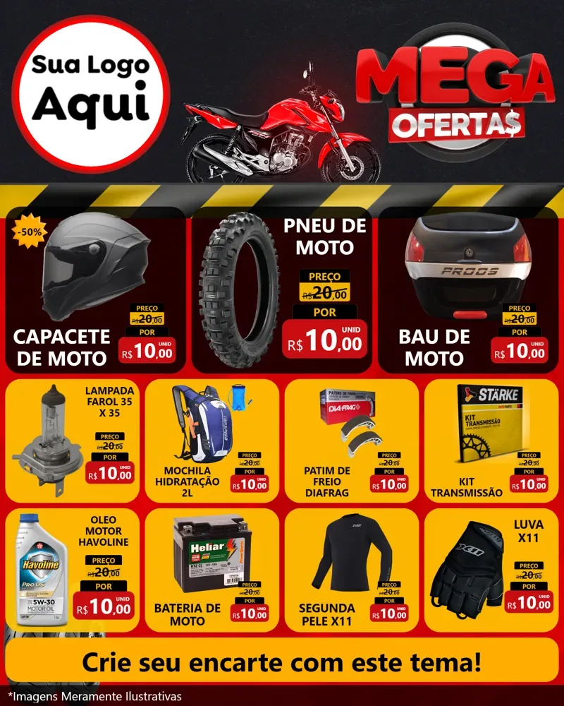 Modelo de Rede Social para Feed Instagram com o tema Mega Ofertas - Motopeças para Moto peças