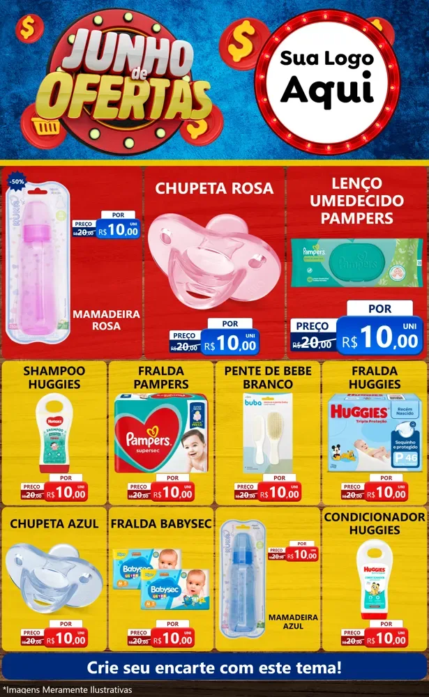 Modelo de Encarte para Encarte Grande com o tema Junho de Ofertas para Bebês