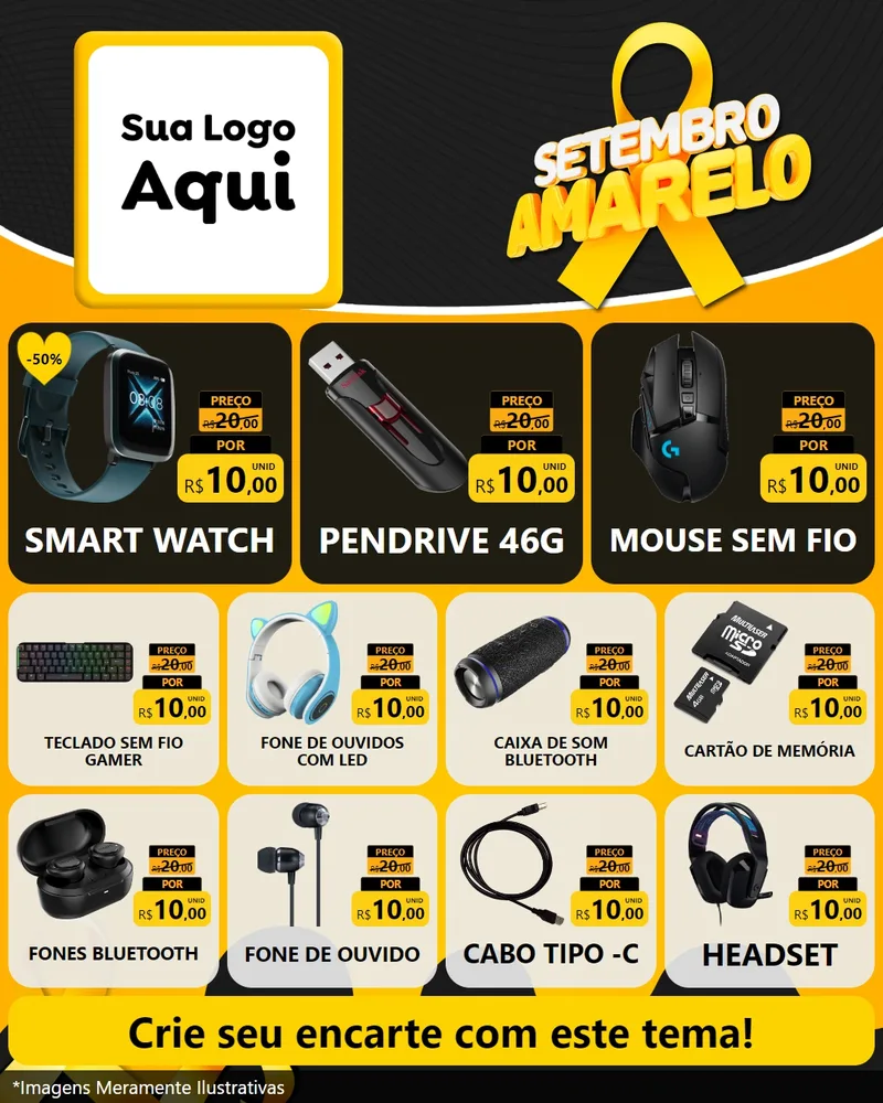 Modelo de Rede Social para Feed Instagram com o tema Setembro Amarelo para Informática