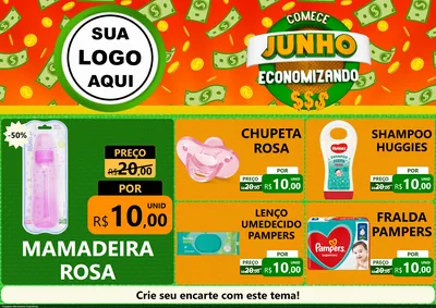 Modelo de Encarte para Encarte A4 Horizontal com o tema Comece Junho Economizando para Bebês