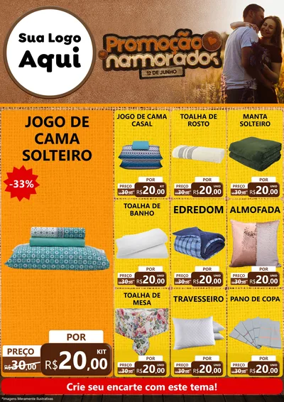 Modelo de Encarte para Encarte A4 Vertical com o tema Promoção Namorados para Cama, Mesa e Banho