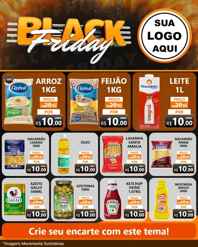 Modelo de Rede Social para Feed Instagram com o tema Black Friday para Supermercado