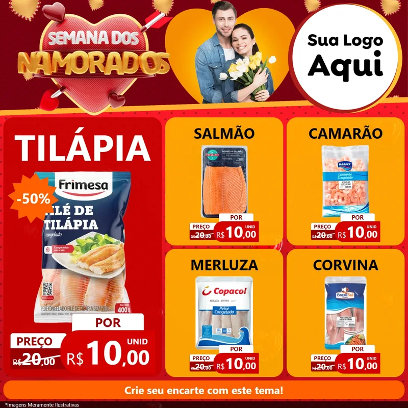 Modelo de Rede Social para Feed Facebook com o tema Semana dos Namorados para Peixaria