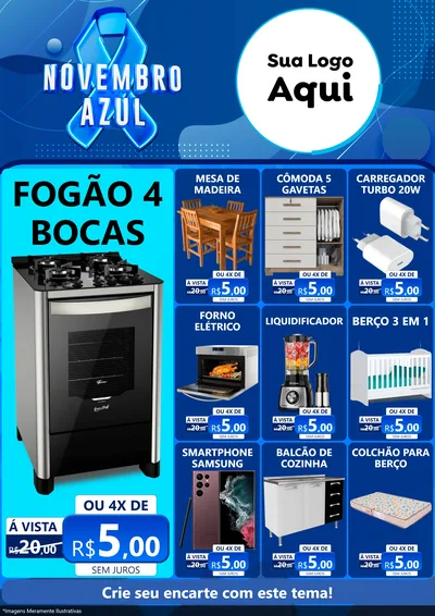 Modelo de Encarte para Encarte A4 Vertical com o tema Novembro Azul para Móveis e Eletro