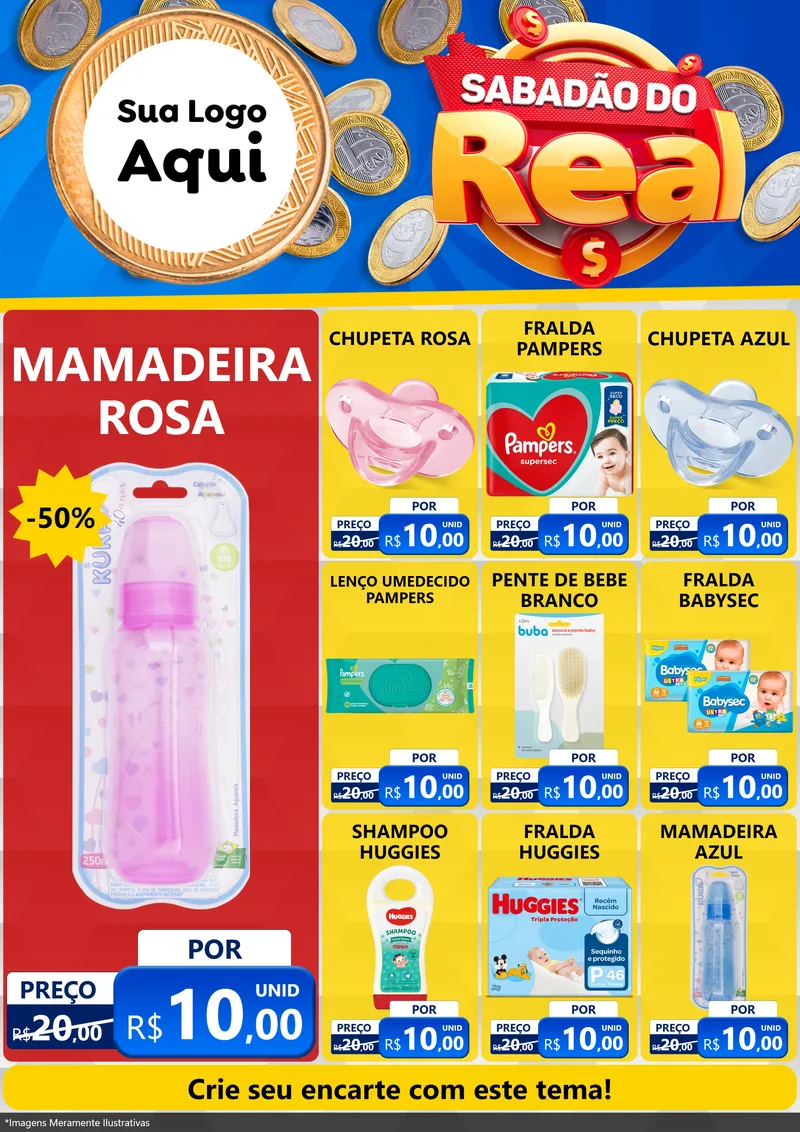 Modelo de Encarte para Encarte A4 Vertical com o tema Sabadão do Real para Bebês
