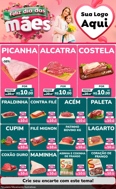 Modelo de Encarte para Encarte Grande com o tema Feliz Dia das Mães para Açougue