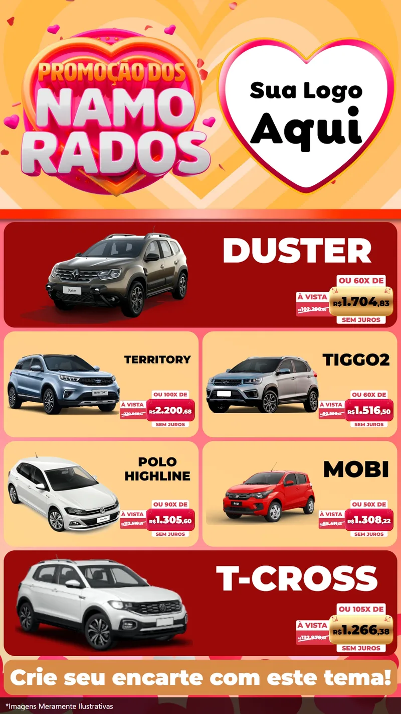 Modelo de TV para TV Vertical com o tema Promoção dos Namorados para Concessionaria de Carros