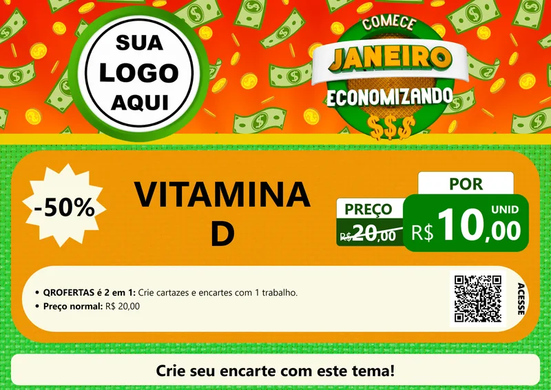 Modelo de Cartaz para Cartaz A4 Horizontal com o tema Comece Janeiro Economizando para Farmácia