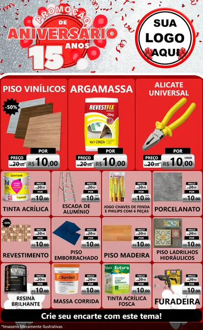 Modelo de Encarte para Encarte Grande com o tema Promoção de Aniversário - 15 Anos para Material para Construção