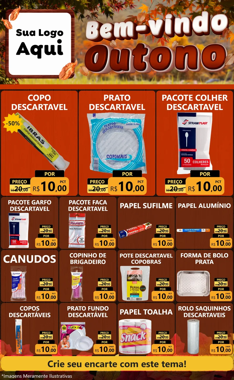 Modelo de Encarte para Encarte Grande com o tema Bem-vindo Outono para Embalagens