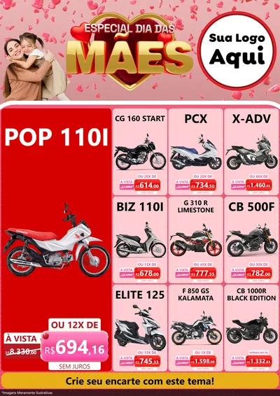Modelo de Encarte para Encarte A4 Vertical com o tema Especial Dia Das Mães para Concessionaria de Motos