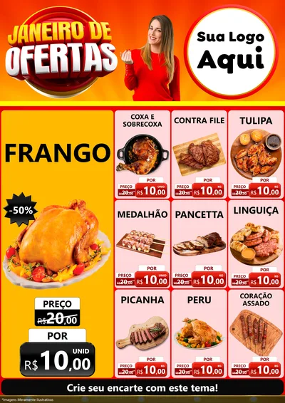 Modelo de Encarte para Encarte A4 Vertical com o tema Janeiro de Ofertas para Assados