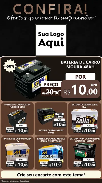 Modelo de Rede Social para Stories com o tema Confira! Ofertas que irão te surpreender! para Baterias Elétricas