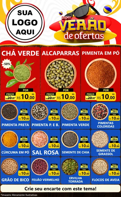 Modelo de Encarte para Encarte Grande com o tema Super Verão de Ofertas para Produtos Naturais