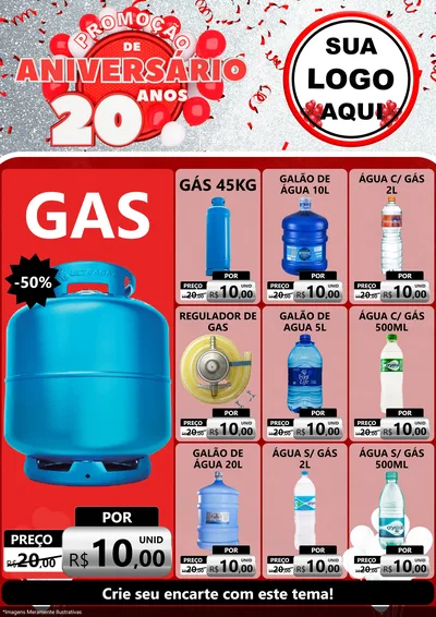 Modelo de Encarte para Encarte A4 Vertical com o tema Promoção de Aniversário - 20 Anos para Água e gás