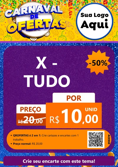 Modelo de Cartaz para Cartaz A4 Vertical com o tema Carnaval de Ofertas para Hamburgueria