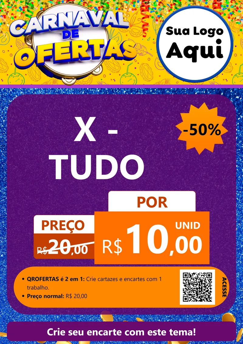 Modelo de Cartaz para Cartaz A4 Vertical com o tema Carnaval de Ofertas para Hamburgueria