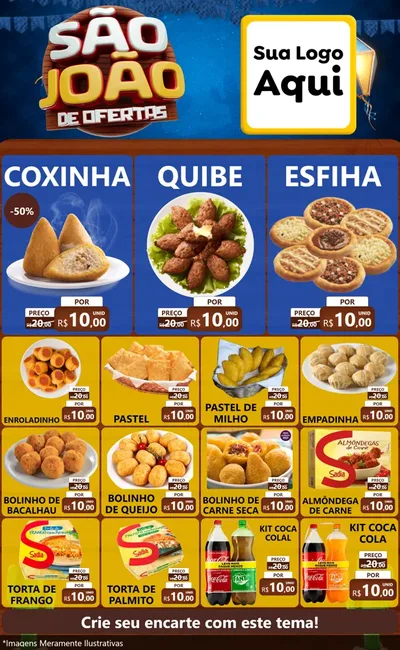 Modelo de Encarte para Encarte Grande com o tema São João Ofertas Imbatíveis! - Junina para Salgadaria