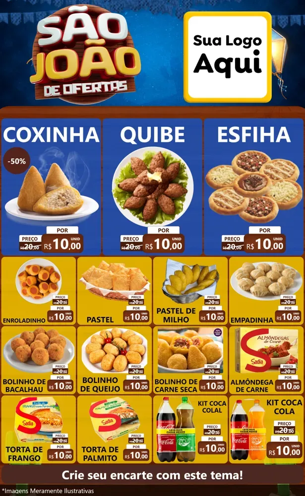 Modelo de Encarte para Encarte Grande com o tema São João Ofertas Imbatíveis! - Junina para Salgadaria
