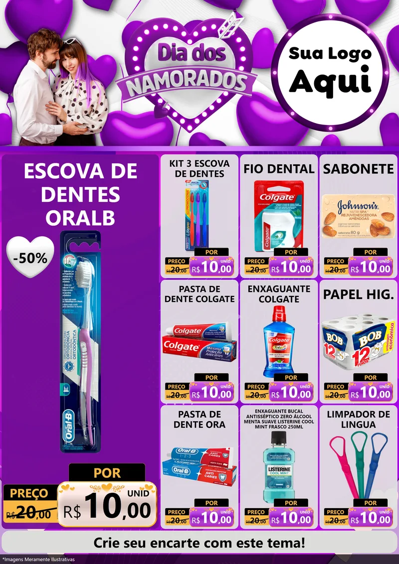 Modelo de Encarte para Encarte A4 Vertical com o tema Dia dos Namorados para Higiene Pessoal