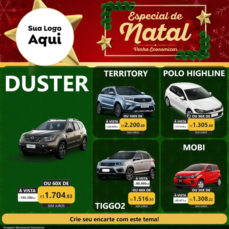 Modelo de Rede Social para Feed Facebook com o tema Especial de Natal para Concessionaria de Carros