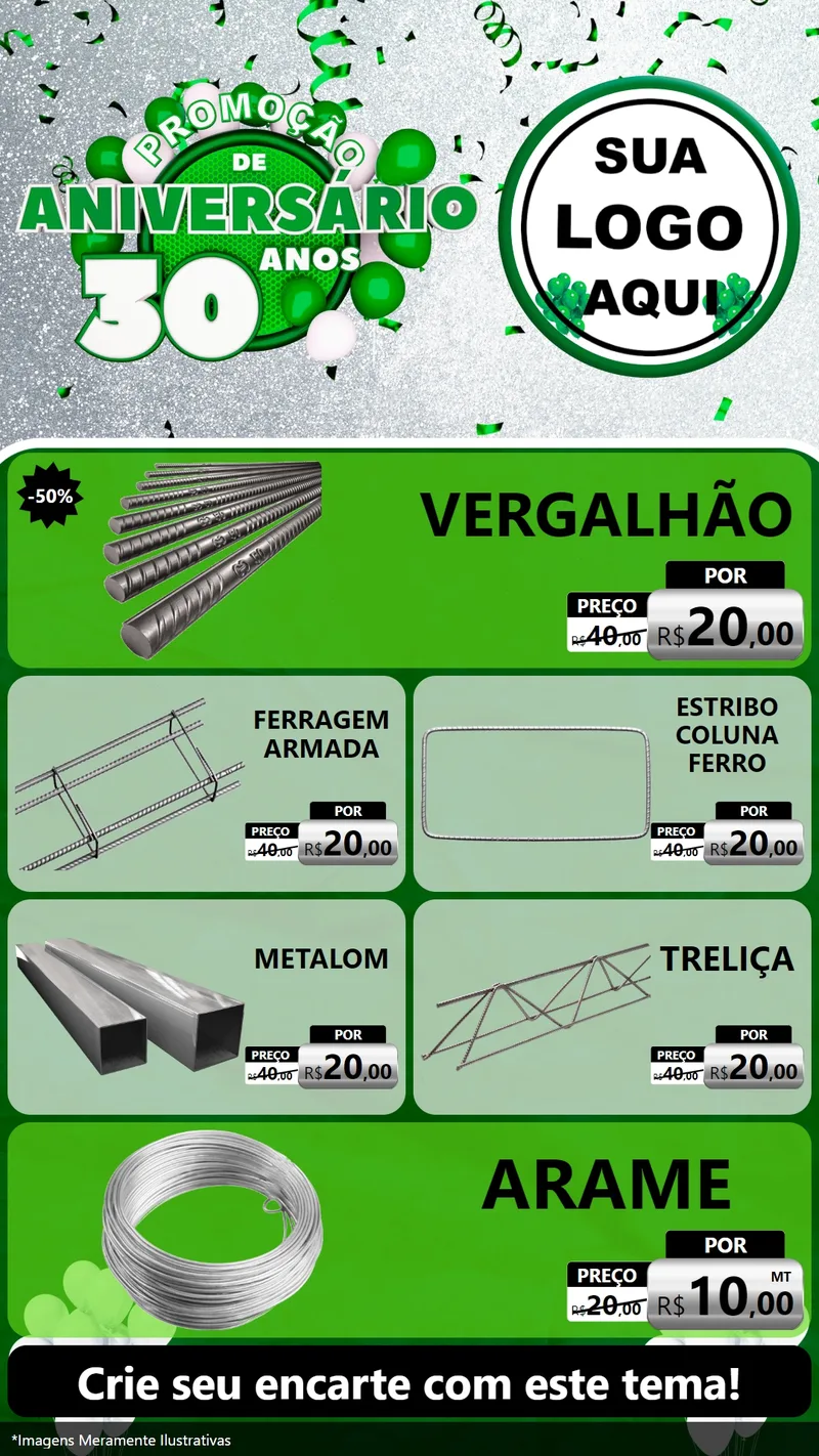 Modelo de TV para TV Vertical com o tema Promoção de Aniversário - 30 Anos para Ferragens